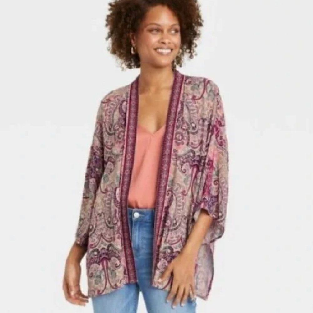 Knox rose boho paisley kimono Open Front Cardigan Womens Size M/L